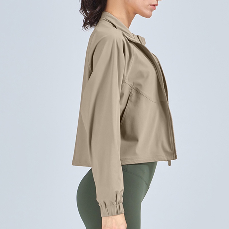 Áo Khoác Tay Dài Dáng Rộng Có Khóa Kéo Trước 2 Túi Thời Trang Chạy Bộ Cho Nữ