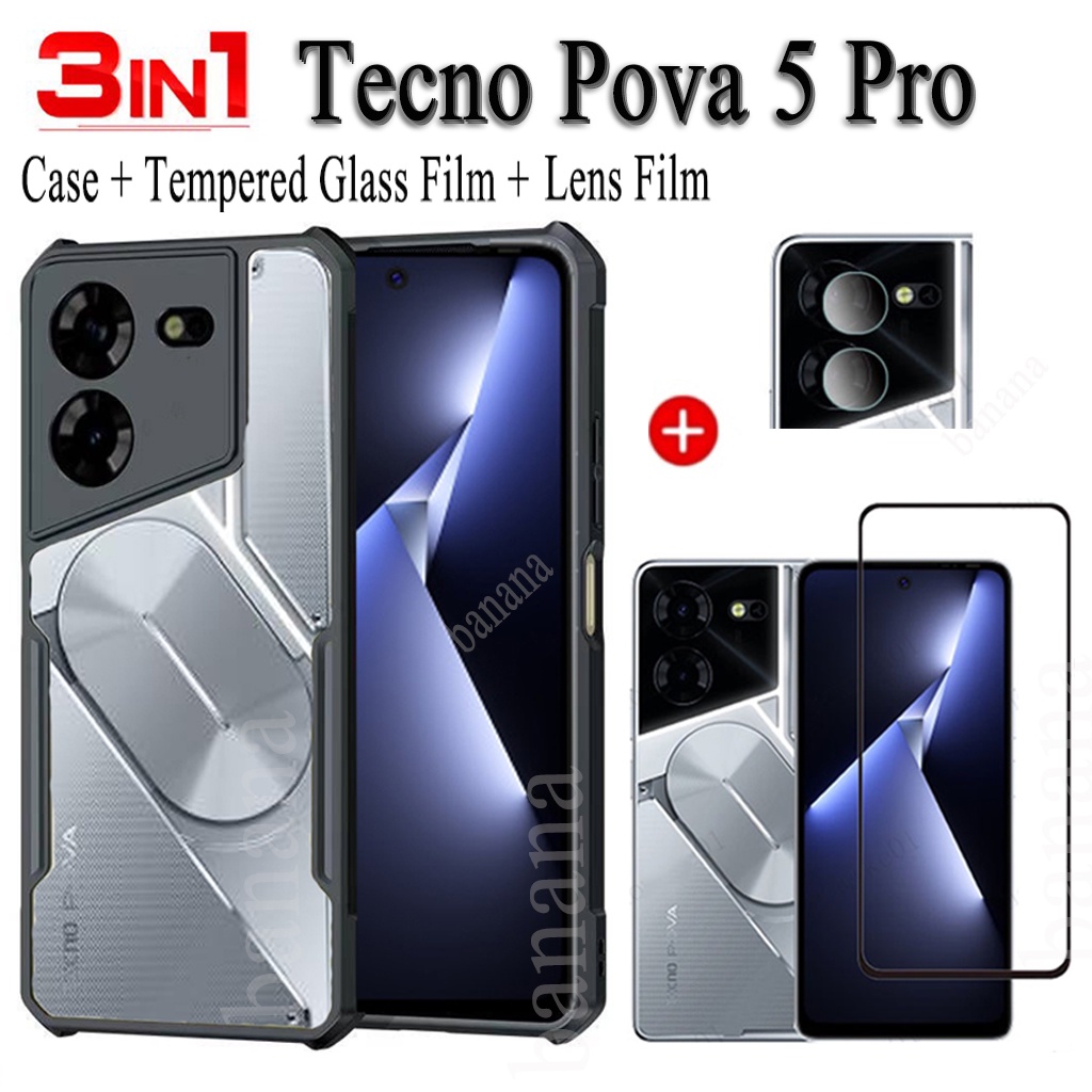 Tecno Pova 5 Pro Ốp Silicon Chống Sốc Acrylic Trong Suốt Cho Tecno Pova5 Pro Pova 5 Phim Kính Cường 