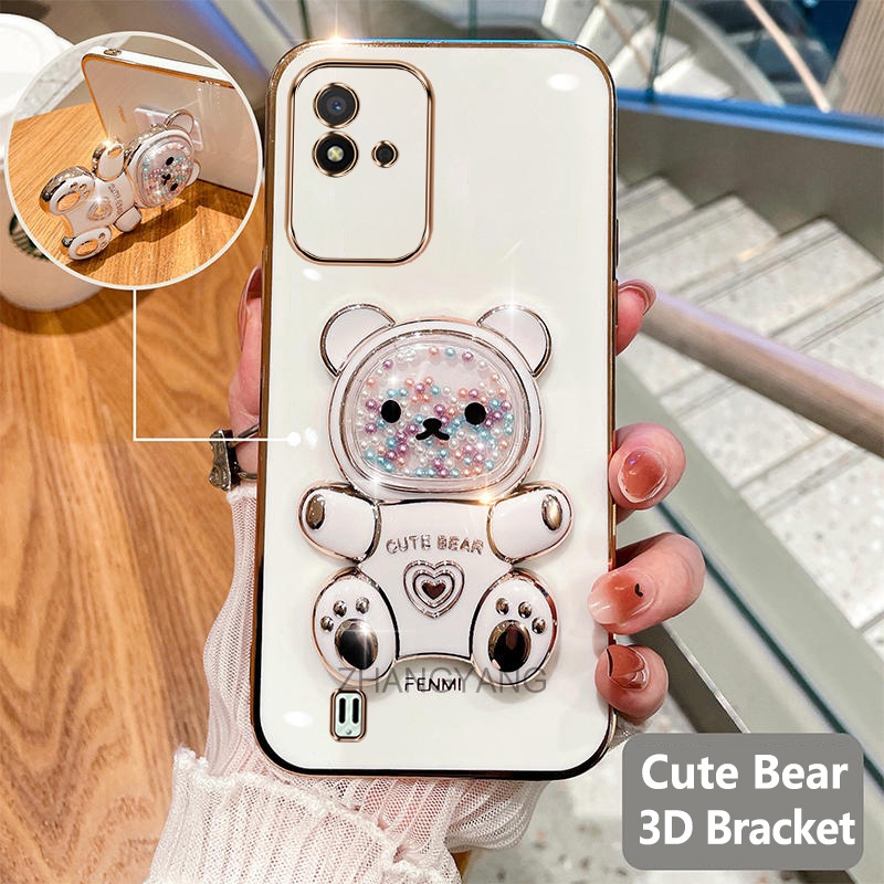 Ốp lưng realme narzo 50i Ốp Điện Thoại tpu Dẻo Mạ Màu 3D In Hình Gấu Nhỏ Đáng Yêu Có Giá Đỡ Cho realme narzo 50i