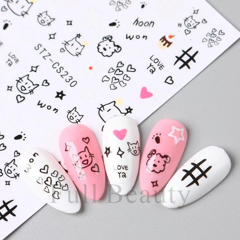 Mới Miếng Dán Móng Tay Họa Tiết graffiti Vẽ Tay Hình Chó Mèo Dễ Thương