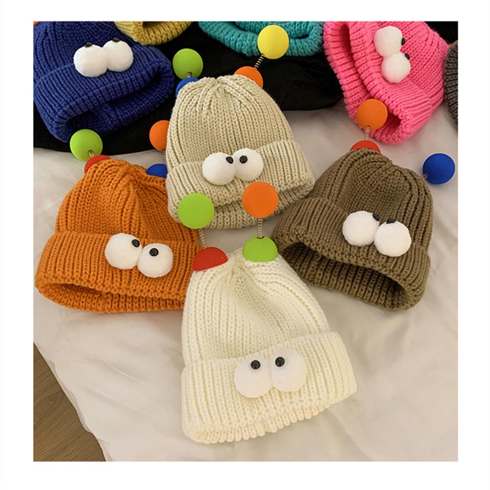 Mũ Len Dệt Kim Đính 4 Quả Bông Mắt To Hoạt Hình Nhiều Màu Sắc Thời Trang Thu Đông Ấm Áp Cho Bé Trai Và Gái