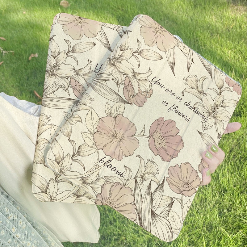 Ốp Máy Tính Bảng Mềm Hình Hoa Có Khe Đựng Bút Chì Cho ipad gen7 / 8 / 9 gen10 pro11 "pro12.9" air4 air5 mini6