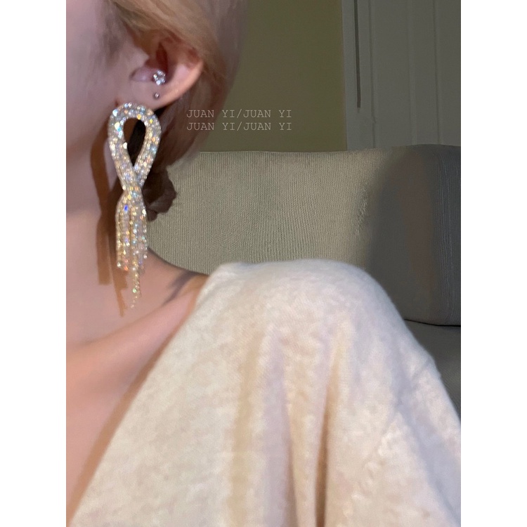 Bông Tai Kim Bạc Dáng Dài Tua Rua Phong Cách Âu Mỹ Sang Trọng Thời Trang Cho Nữ