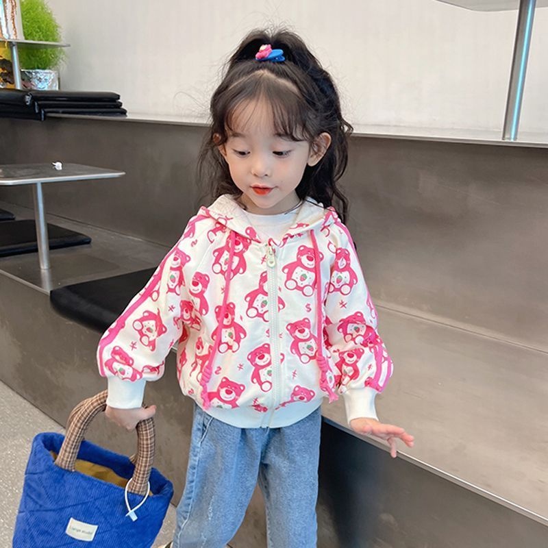 Áo Khoác hoodie Có Khóa Kéo In Hình Gấu Dễ Thương Cho Bé Gái 1-12 Tuổi Hoạt Hình
