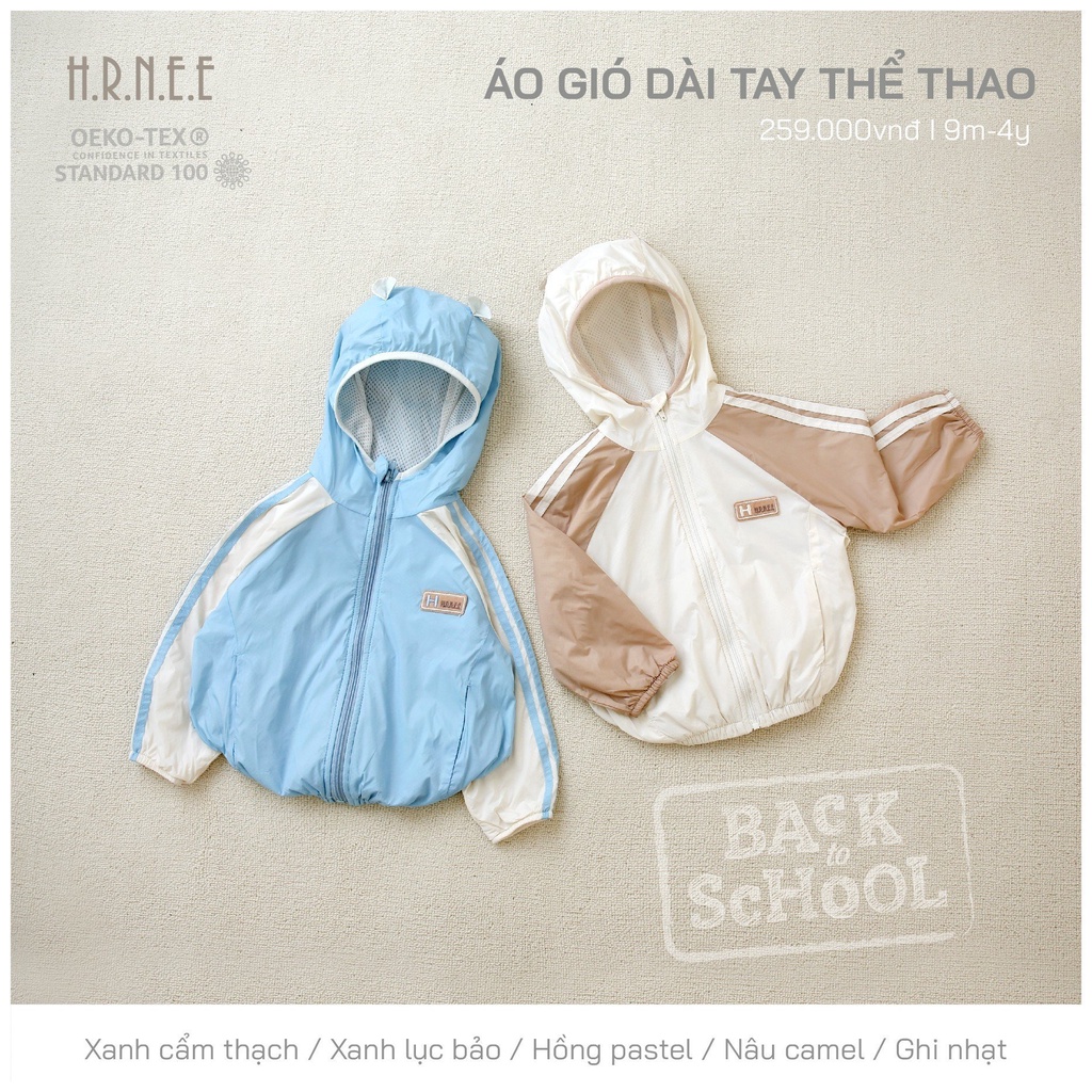 H.R.N.E,E - Áo khoác gió 2 lớp cho bé trai, bé gái từ 6-9m đến 4Y