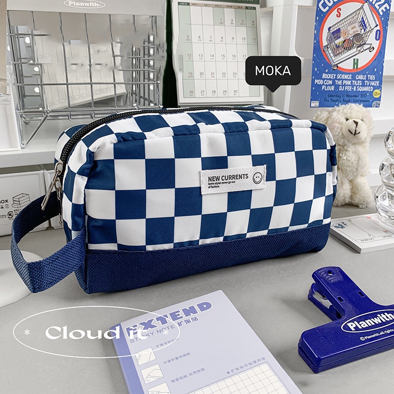 Túi Đựng Bút Chì Kẻ Sọc Caro Trắng Đen Đa Năng YK