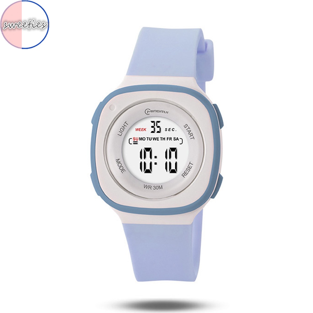 Đồng Hồ Thể Thao Kỹ Thuật Số Đa Năng Chống Thấm Nước Dây silicon Màu Trơn Hình Vuông Cho Học Sinh Nam Nữ