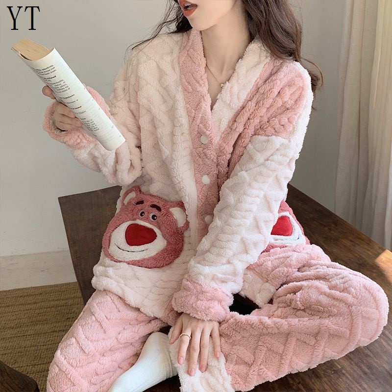 Disney Bộ Đồ Ngủ Lông Cừu San Hô Dày Dặn In Hoạt Hình Toy Story Dễ Thương Thời Trang Mùa Đông Cho Nữ