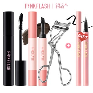 Pinkflash Bộ 4 Sản Phẩm Gồm Bút Kẻ Mắt + mascara Màu Đen Đậm Màu Lâu Trôi Chống Thấm Nước