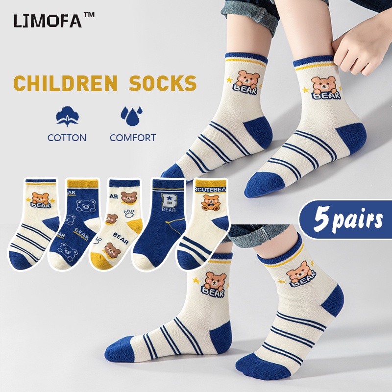 5 Cặp Vớ cotton Thoáng Khí Họa Tiết Hoạt Hình Dễ Thương Cho Bé Từ 1-12 Tuổi