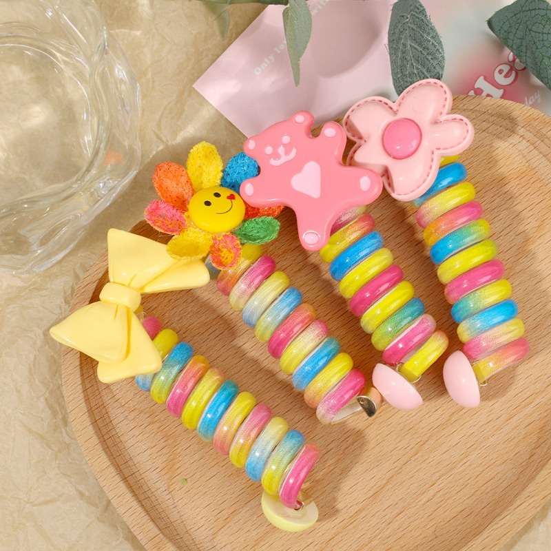 Dây Cột Tóc Dạng Xoắn Lò Xo Thắt Nơ Bằng Cao Su Co Giãn Nhiều Màu Sắc Sáng Tạo Cho Bé Gái Dễ Thương