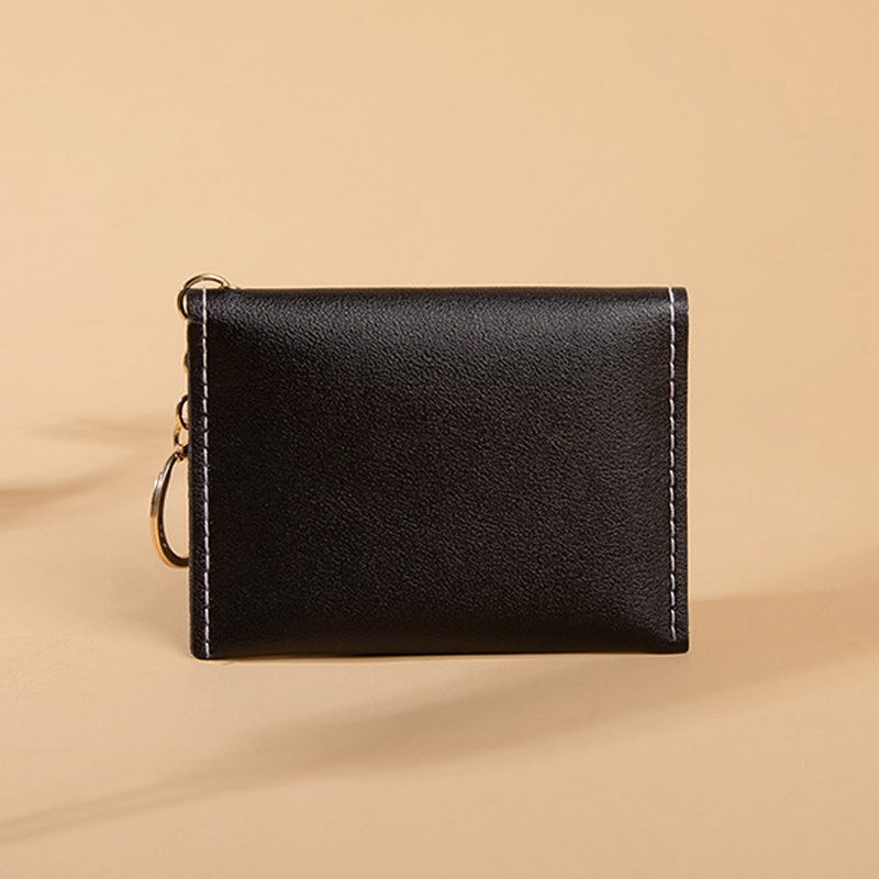 Ví Ngắn Mini Màu Trơn Đơn Giản Có Móc Treo Chìa Khóa / Thẻ Tiện Dụng