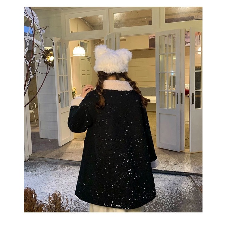 Sugemiusi Áo Khoác Len Lông Cừu Cổ Búp Bê Thắt Nơ Phong Cách Giáng Sinh Năm Mới