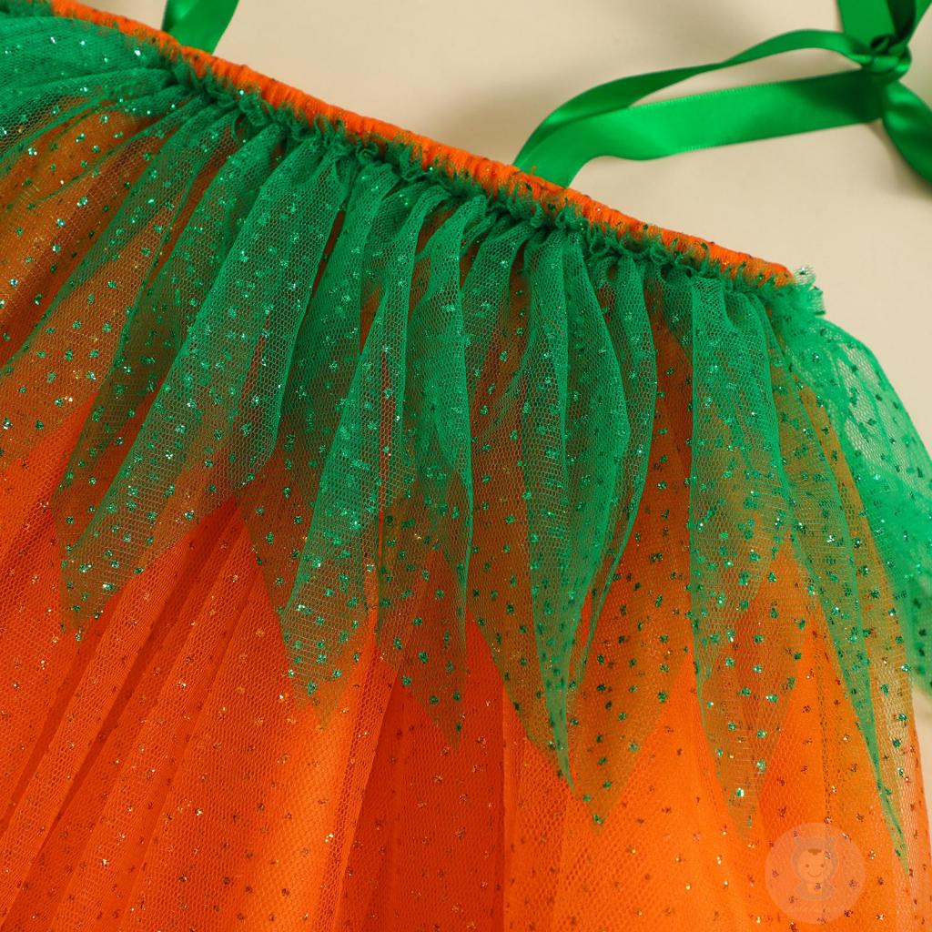 Laa6-đầm Vải Tuyn Không Tay Hình Bí Ngô halloween Kèm Túi Đựng Cho Bé Gái