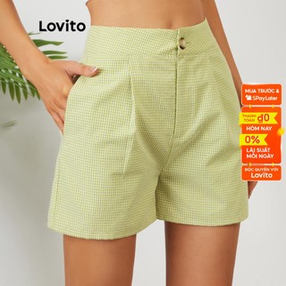 (Gợi ý từ KOL) Quần short Lovito họa tiết caro phối túi phong cách thường ngày L12D20 (Màu xanh lá)