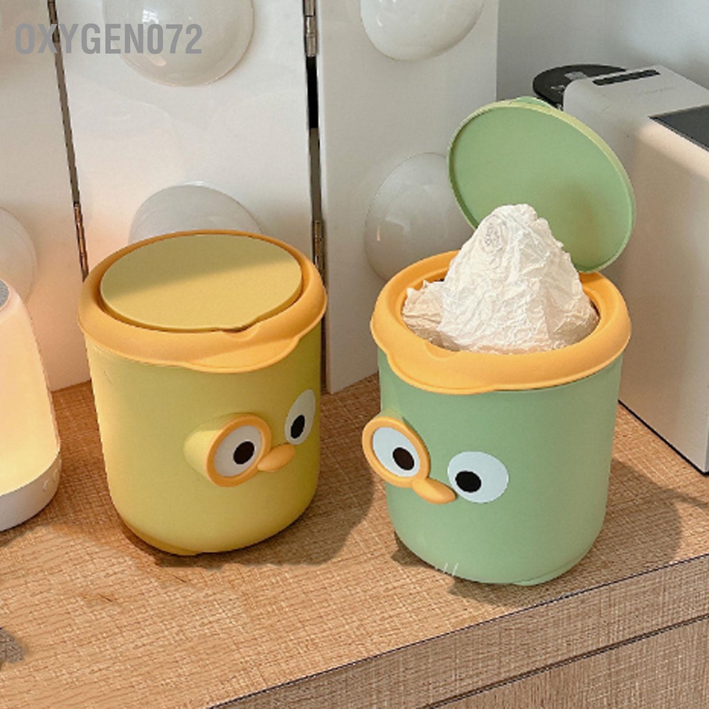 Oxygen072 Thùng Rác Mini Có Nắp Thiết Kế Hoạt Hình Dễ Thương Nhựa Để Bàn Đậy Đầu Giường Văn Phòng