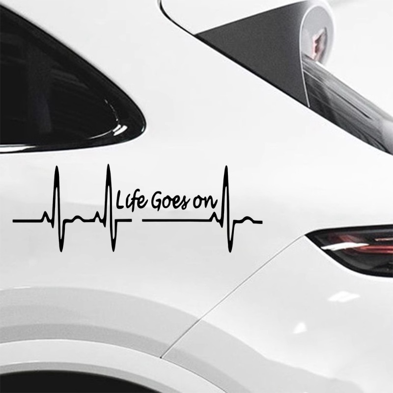 Nhãn Dán Trang Trí Xe Hơi Họa Tiết Chữ life goes on Màu Đen Chống Thấm Nước