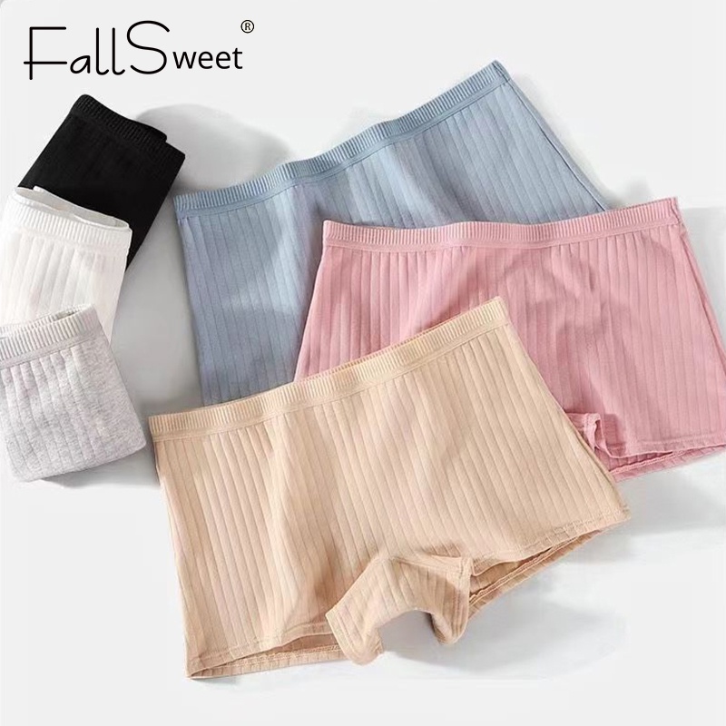 Fallsweet Quần Lót Boxer cotton Lưng Vừa Mềm Mại Màu Trơn Chống Liền Mạch Gợi Cảm Cho Nam Và Nữ