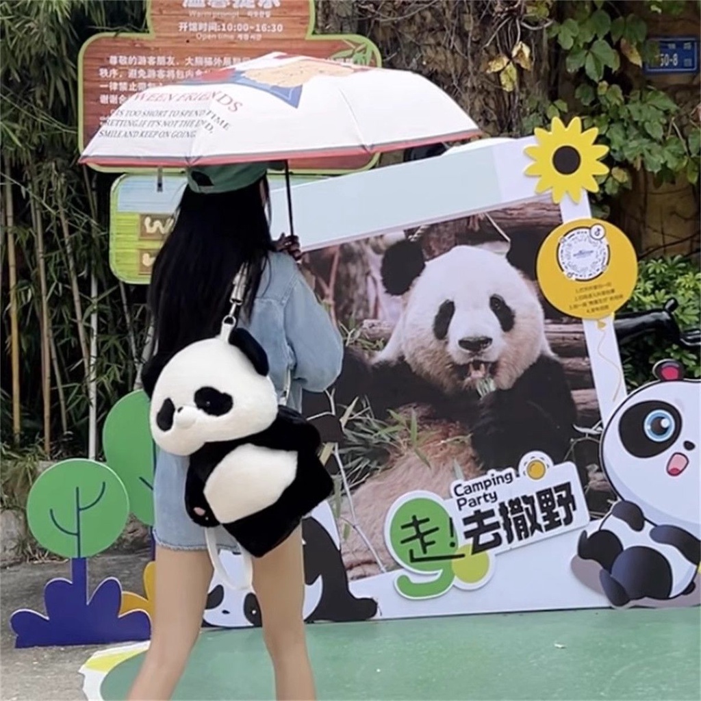 Ba Lô Hình Gấu Trúc Nhồi Bông Mềm Mại Dễ Thương Phong Cách Nhật Bản