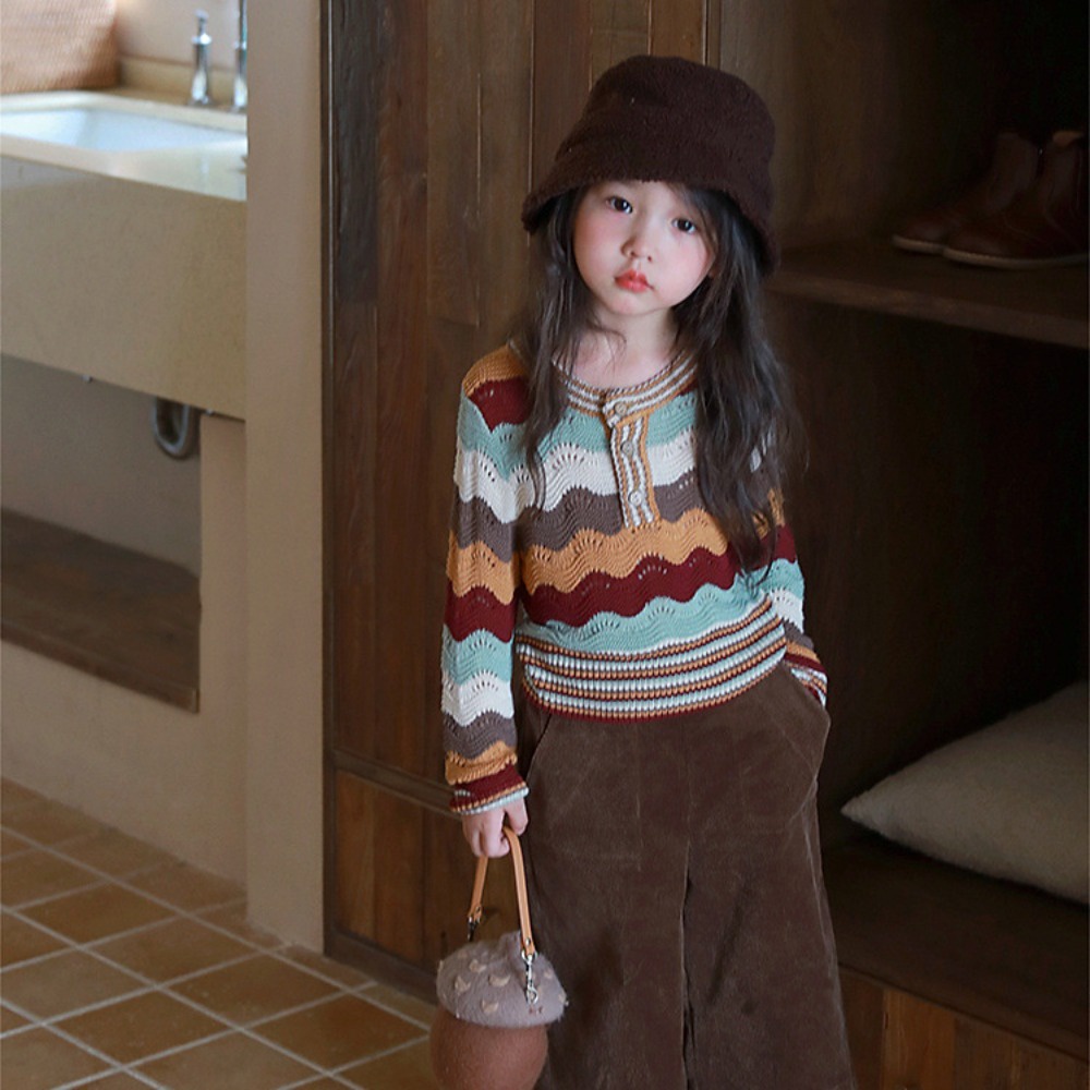 Áo sweater Mỏng Kẻ Sọc Cầu Vồng Nhiều Màu Sắc Thời Trang Mùa Thu Cho Bé Gái