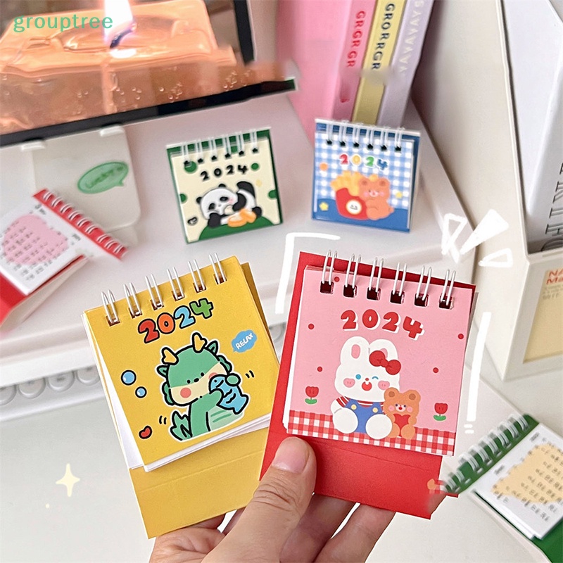 Lịch Để Bàn 2024 kawaii mini Ghi Chú Để Bàn Họa Tiết Động Vật Hoạt Hình Dễ Thương prta