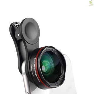 5K Ultra HD Smartphone Camera Lens 18mm 128° Wide-angle 15X Macro Phone Lens Distortionless with Universal Clip