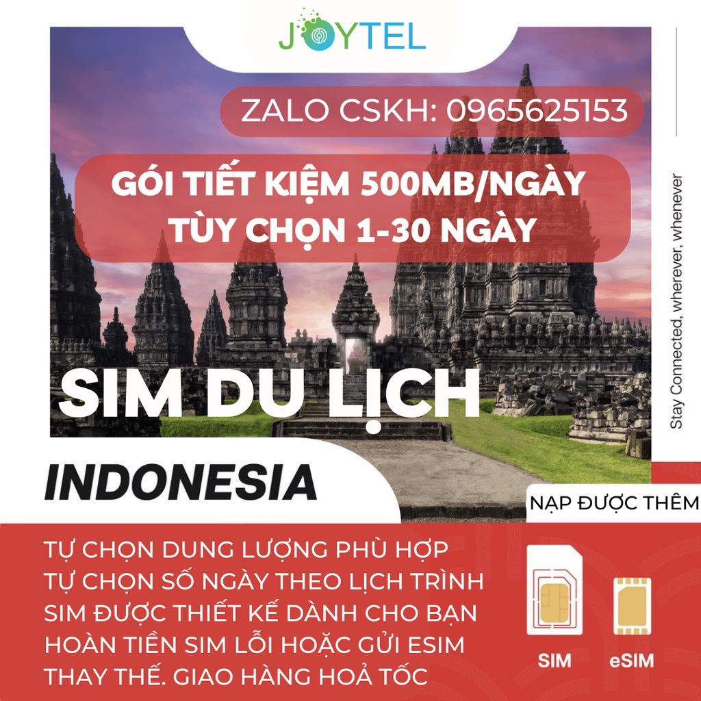 Sim du lịch Indonesia tốc độ cao Chính hãng Joytel - Gói tiết kiệm