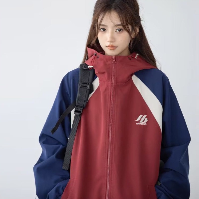 YOUTANG Áo Khoác Thể Thao Dáng Rộng Chống Gió Màu Sắc Tương Phản Chống Nước Phong Cách retro Mỹ Mùa Thu Cho Nam Và Nữ