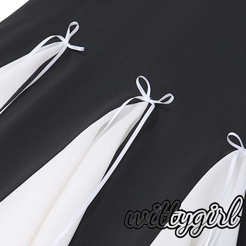 Đầm mini Dài Tay Thắt Nơ Màu Sắc Tương Phản Thời Trang Đi Biển Cho Nữ