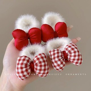 Dây Cột Tóc Đính Nơ Lông Nhung Dễ Thương Xinh Xắn Cho Bé Gái