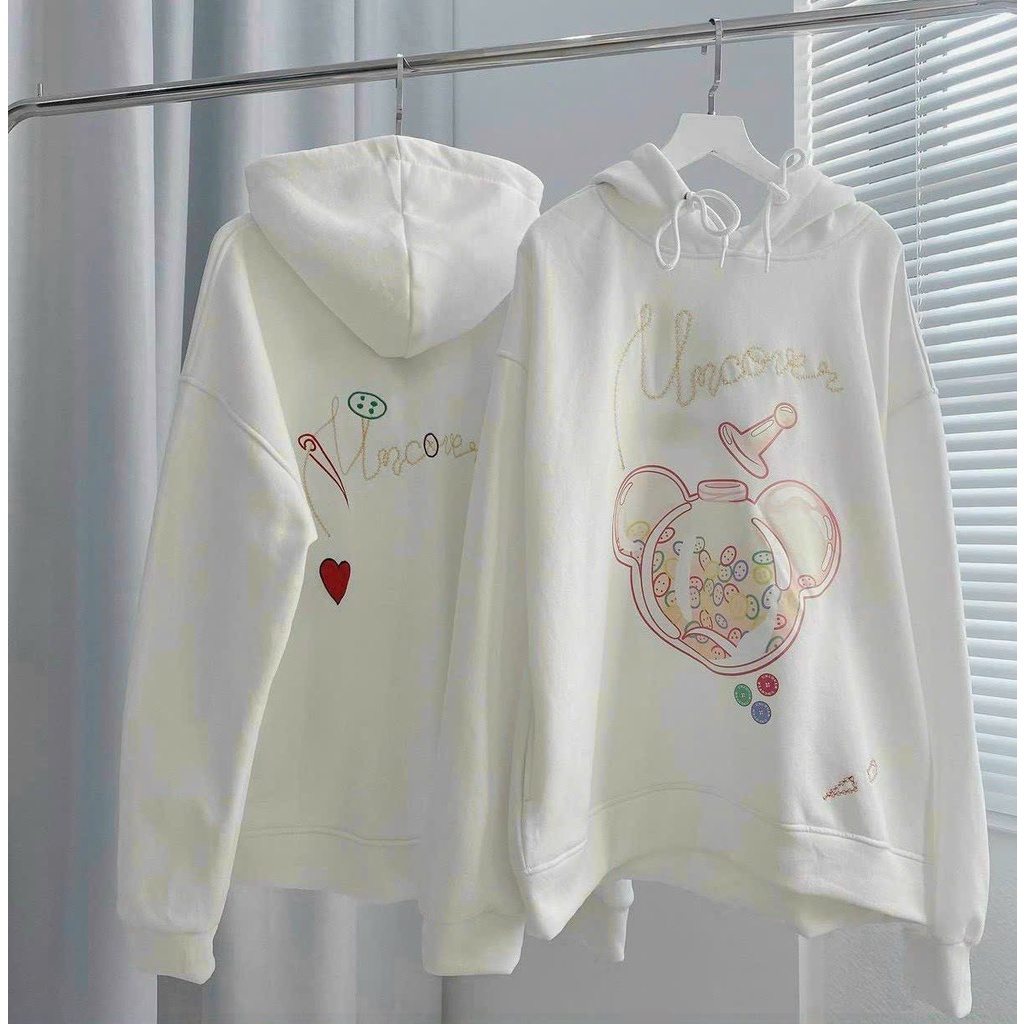Áo Khoác Hoodie Nữ Hình Tim Uncover Form Rộng Nón 2 Lớp Chất Vải Nỉ Ngoại Dày Mịn Cực Xinh