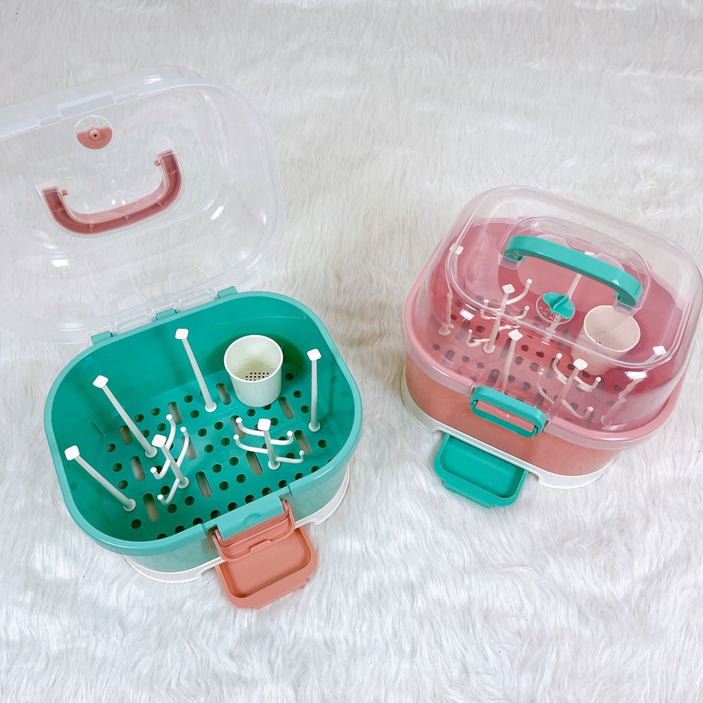 Giá úp bình sữa có nắp cao cấp và lỗ thoáng khí mẫu mới, thoát nước khô ráo shop uni baby