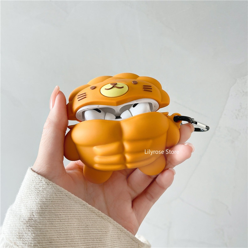 Ốp Vỏ Bảo Vệ Hộp Sạc Tai Nghe airpods 1 2 3 pro pro 2 Bằng Silicon Hình Sư Tử / Gấu Dễ Thương