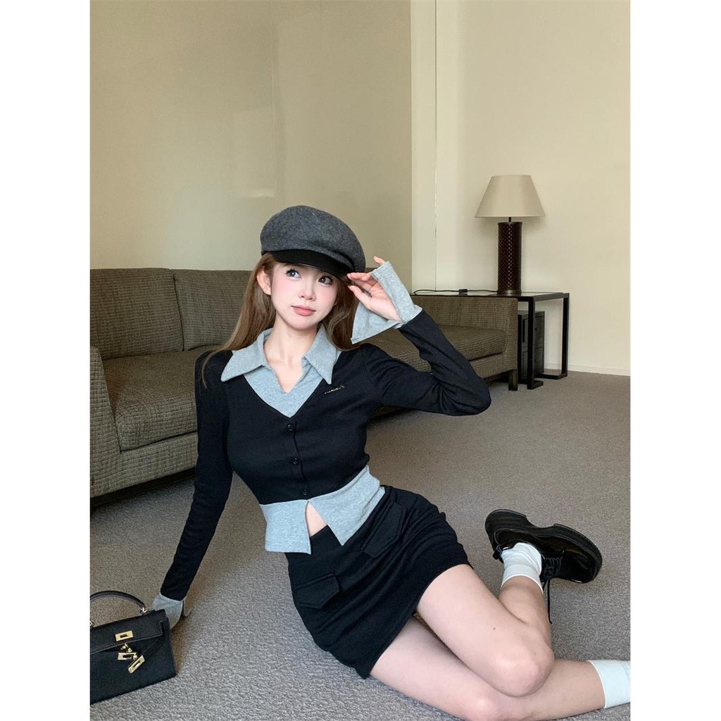 Bộ Áo Dài Tay + Chân Váy Lưng Cao Xinh Xắn Dành Cho Nữ