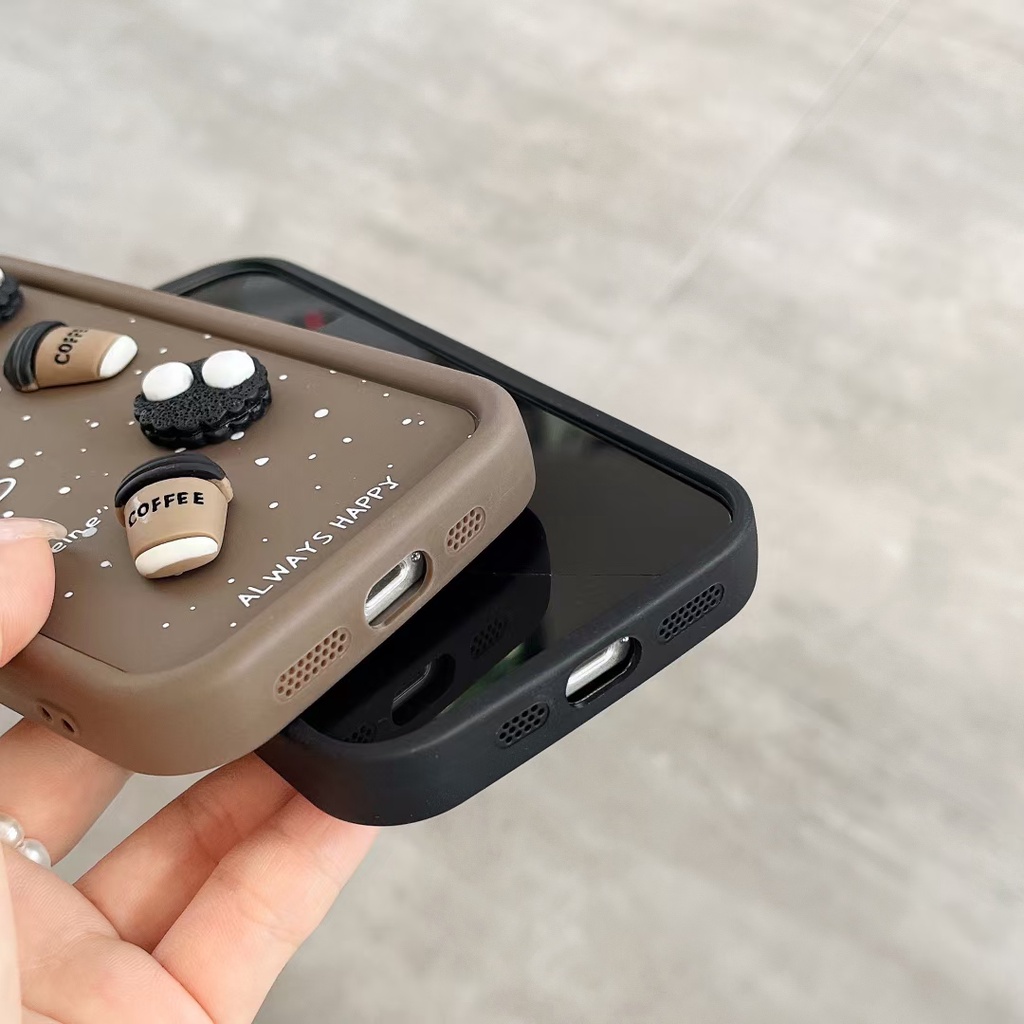 Ốp Điện Thoại Màu Đen Chống Rơi Hình Bánh / Cà Phê / Bánh Ngọt Cho iphone 15 pro max 11 12 13 14 x xr xs