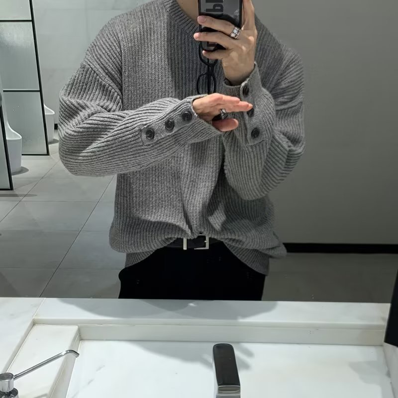 Paul fitzgerald Áo Khoác sweater Dệt Kim Dáng Rộng Màu Xám Phong Cách Hàn Quốc Thời Trang Mùa Đông Cho Nam