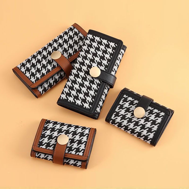 Ví dài CAIYUNYU gập ba đa năng dáng ngắn họa tiết houndstooth thời trang cho nữ