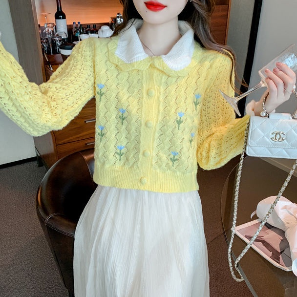 Áo Khoác cardigan Dệt Kim Tay Dài Cổ Búp Bê Thời Trang Mùa Thu Mới 2023 Dành Cho Bạn Nữ