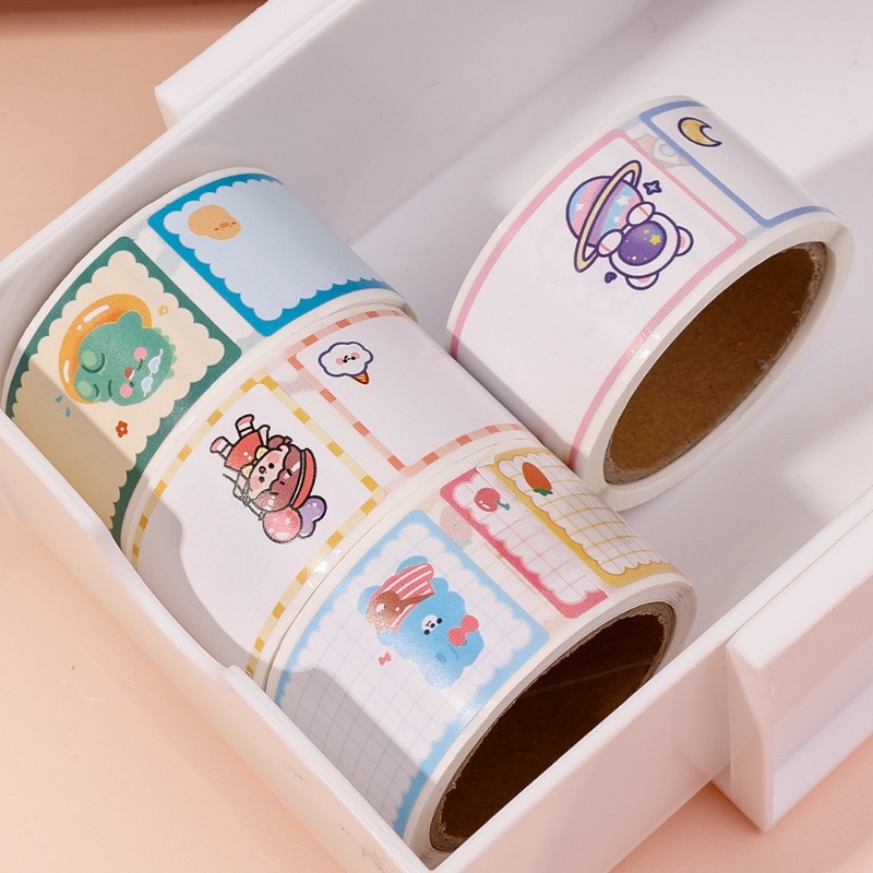 Cuộn 60 Miếng Dán Ghi Chú / Cuộn Nhãn Dán Ghi Tên Đa Năng Họa Tiết Động Vật Hoạt Hình Dễ Thương