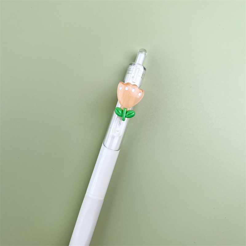 Bút Bi Bấm deli dupe gắn charm hoa nhí Mực Gel Đen Ngòi 0.5mm đáng yêu