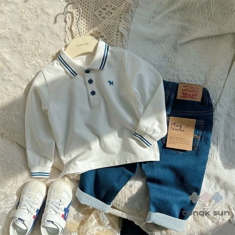 Áo polo Tay Dài Dáng Rộng Thời Trang Xuân Thu 2023 Cho Bé Trai