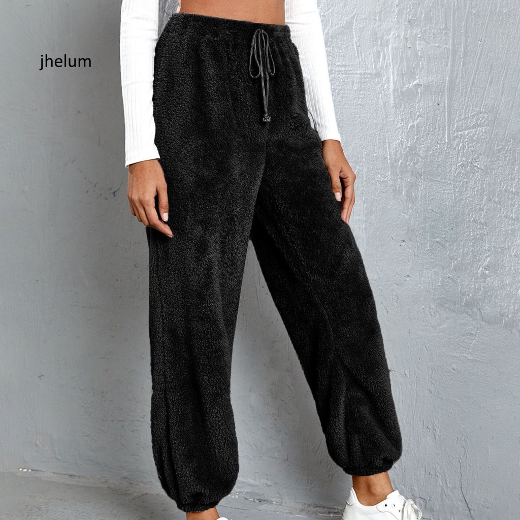 Quần Nhung Lông Hai Mặt Lưng Thun Rút Dây Màu Trơn Dáng Rộng Thời Trang Đường Phố