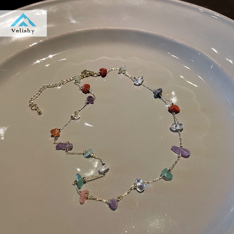 Velishy Vòng cổ Mặt Đá Màu Vàng Phong Cách Hàn Quốc Cho Nữ