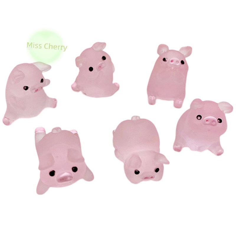 Set 1 / 5 Chú Heo Nhựa Dạ Quang mini Trang Trí Bảng Điều Khiển Xe Hơi diy