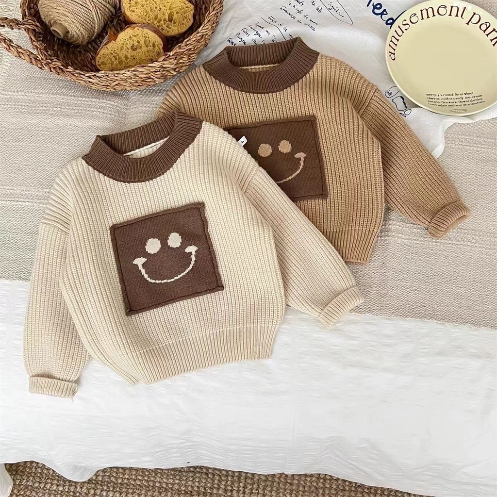 Philis Áo sweater Thu Đông 2023 Ấm Áp In Họa Tiết Mặt Cười Cho Bé Trai Và Bé Gái