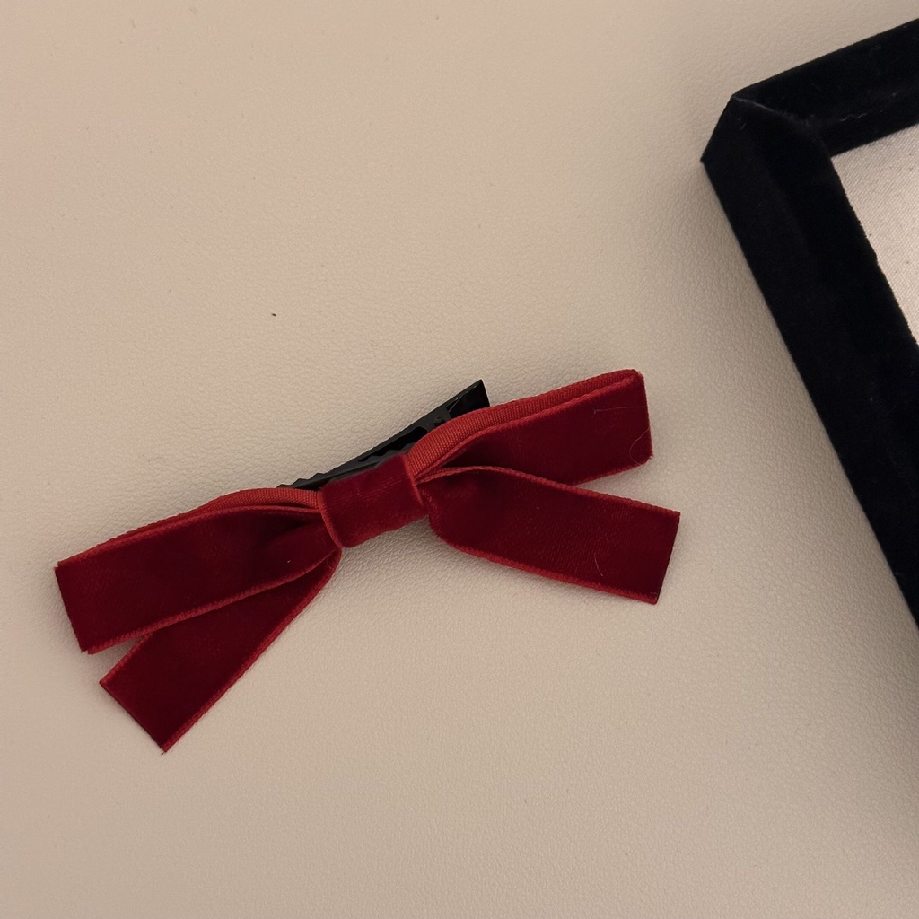 Kẹp Tóc Nơ Đen Phối Nhung Xinh Xắn Cho Nữ