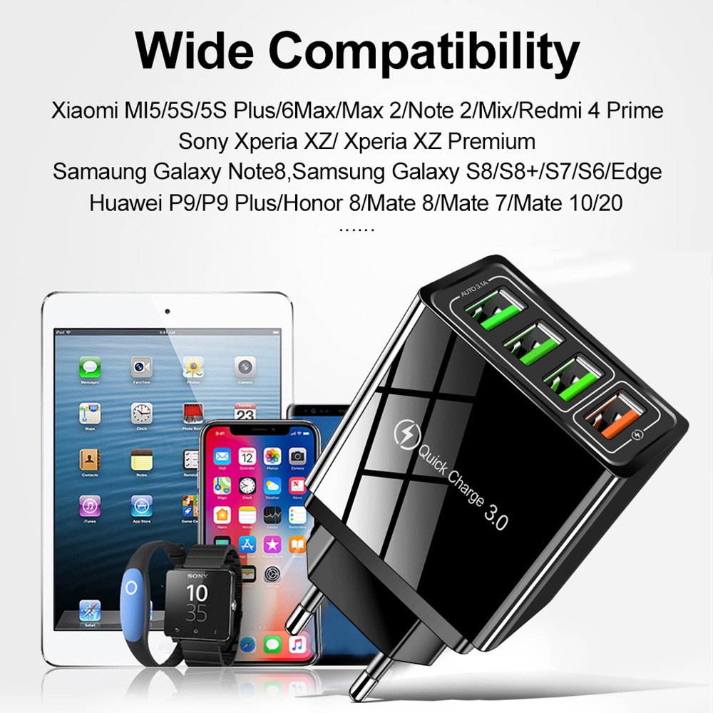 📢Củ sạc USB, 4 cổng, 4USB 3.1A Fast Charge Adapter, sạc được 4 thiết bị cùng lúc Ổ Cắm Sạc Tại Nhà Ổ Cắm Sạc Nhanh