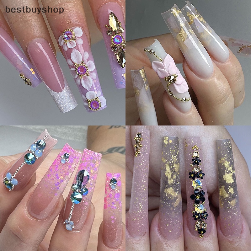 1 Túi Hạt Cườm Kim Loại mini 3d Màu Vàng / Bạc Trang Trí Móng Tay Mới