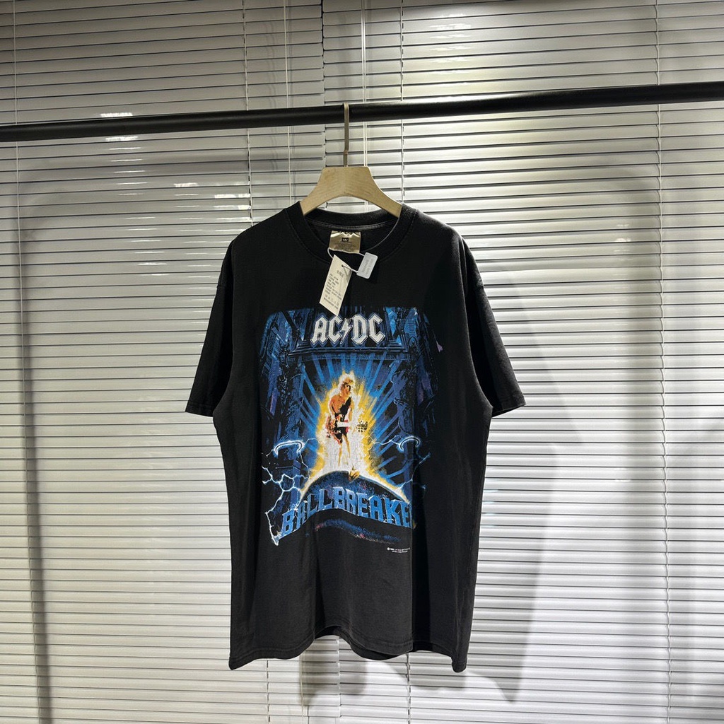 IQJM crazy rock cool portrait slogan printed short sleeve American high street retro tube woven loose T-shirt for men and women