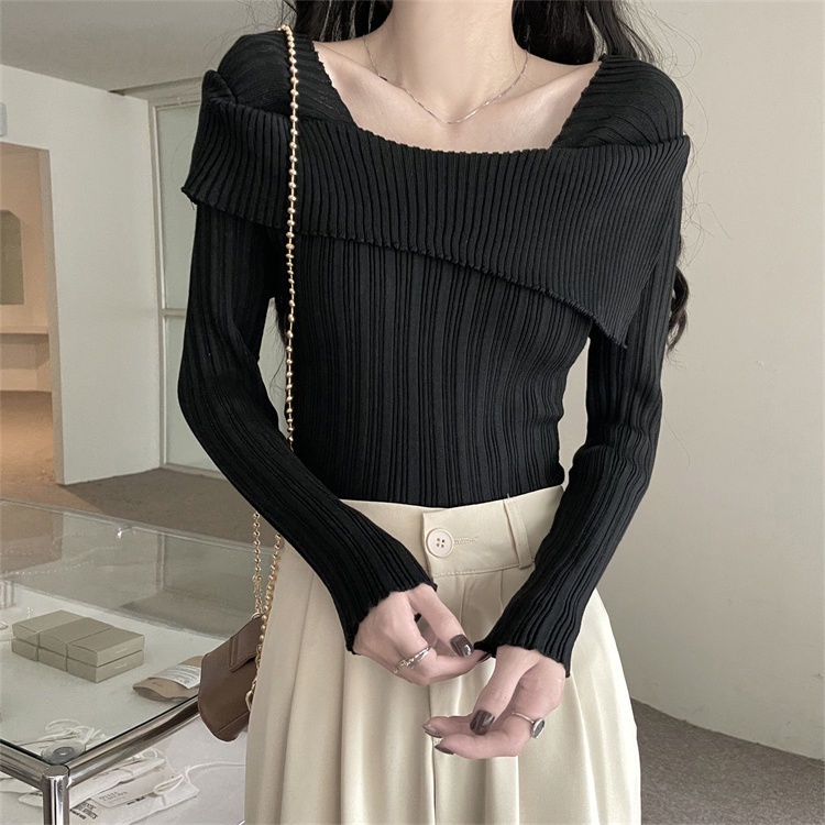 One Áo sweater Dệt Kim Trễ Vai Dáng Ôm Thời Trang Thu Đông Cho Nữ